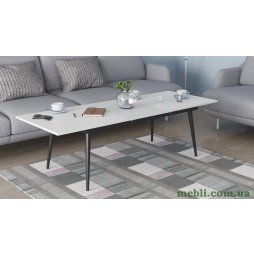 Стіл журнальний трансформер Dandi Small Ferrum-decor 45x120(160)x60 Чорний метал ДСП Білий