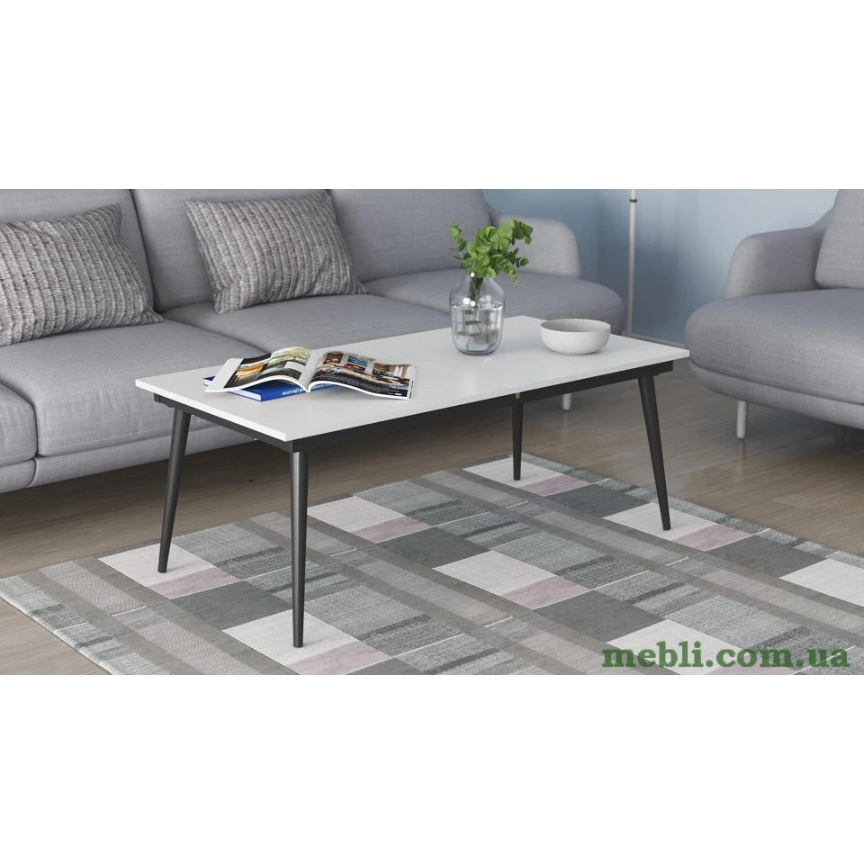 Стіл журнальний трансформер Dandi Small Ferrum-decor 45x120(160)x60 Чорний метал ДСП Білий