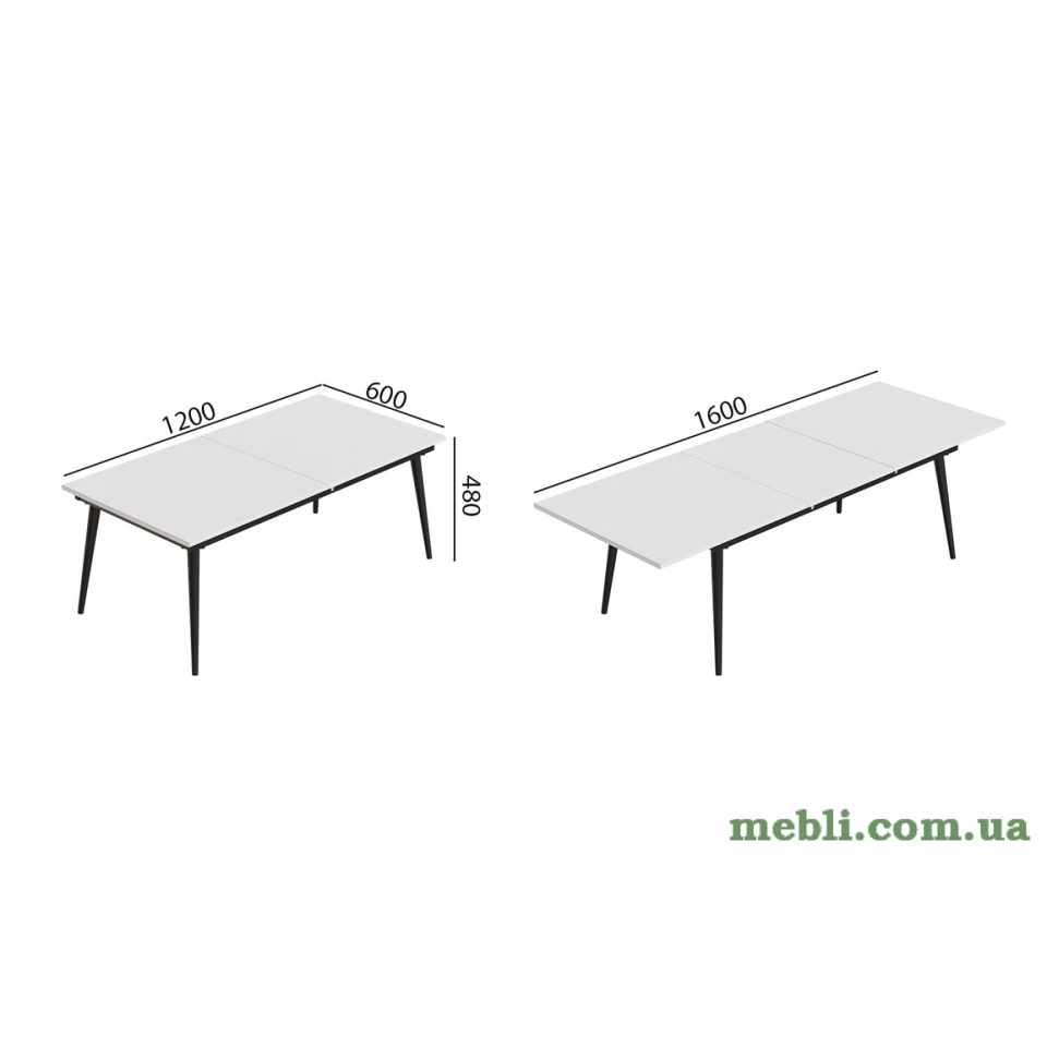 Стіл журнальний трансформер Dandi Small Ferrum-decor 45x120(160)x60 Чорний метал ДСП Білий