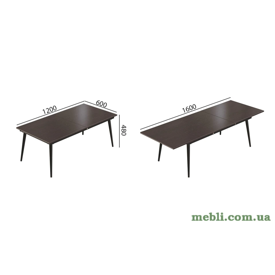 Стіл журнальний трансформер Dandi Small Ferrum-decor 45x120(160)x60 Чорний метал ДСП Венге Магія