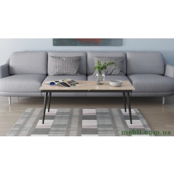 Стіл журнальний трансформер Dandi Small Ferrum-decor 45x120(160)x60 Чорний метал ДСП Дуб Сан-Марино