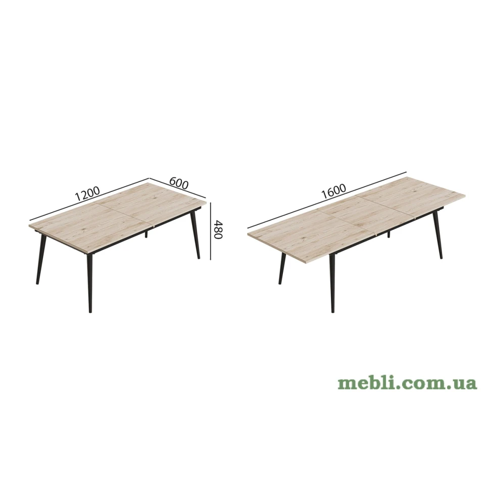 Стіл журнальний трансформер Dandi Small Ferrum-decor 45x120(160)x60 Чорний метал ДСП Дуб Сан-Марино