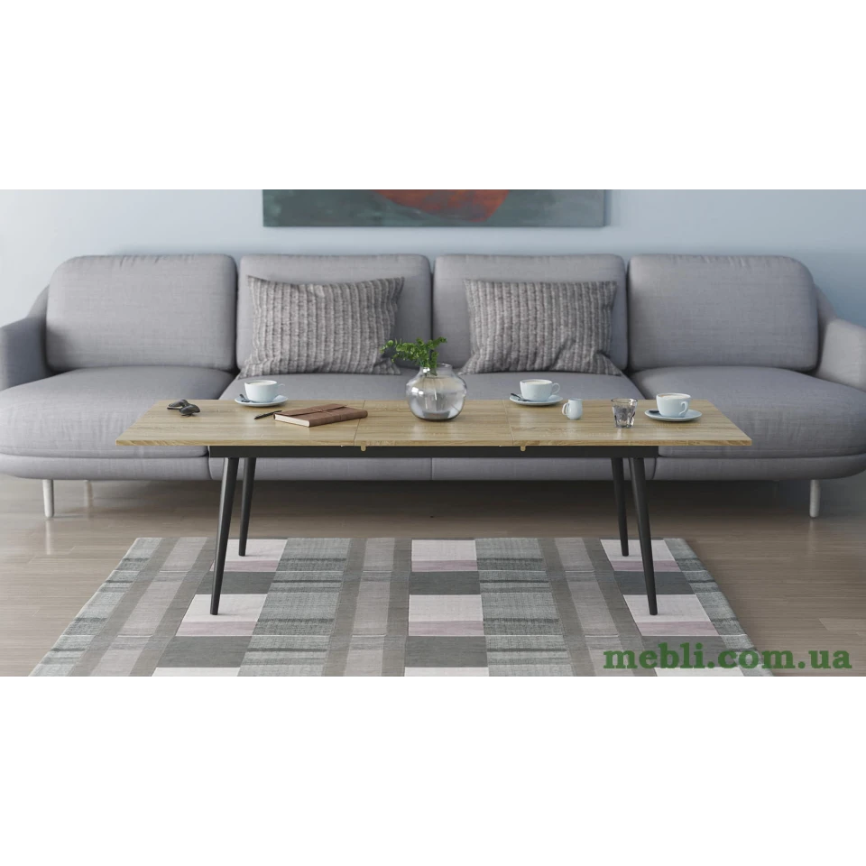 Стіл журнальний трансформер Dandi Small Ferrum-decor 45x120(160)x60 Чорний метал ДСП Дуб Сонома