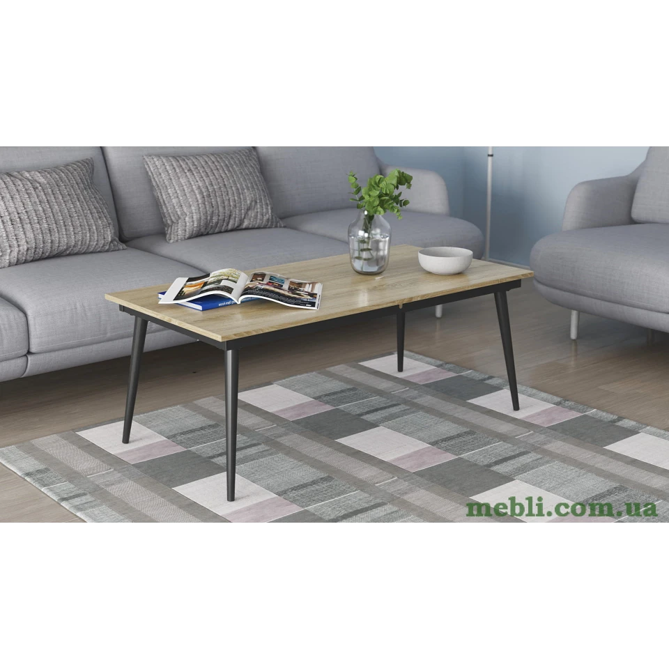 Стіл журнальний трансформер Dandi Small Ferrum-decor 45x120(160)x60 Чорний метал ДСП Дуб Сонома