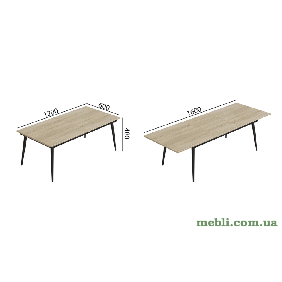 Стіл журнальний трансформер Dandi Small Ferrum-decor 45x120(160)x60 Чорний метал ДСП Дуб Сонома