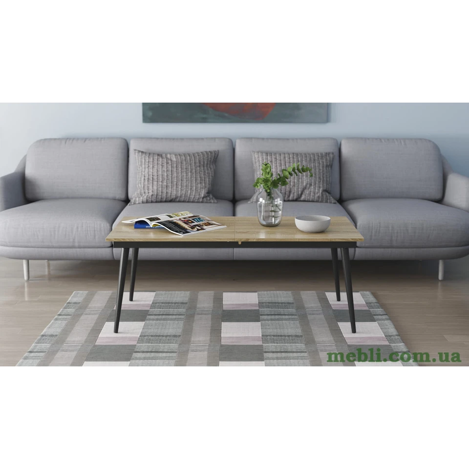Стіл журнальний трансформер Dandi Small Ferrum-decor 45x120(160)x60 Чорний метал ДСП Дуб Сонома