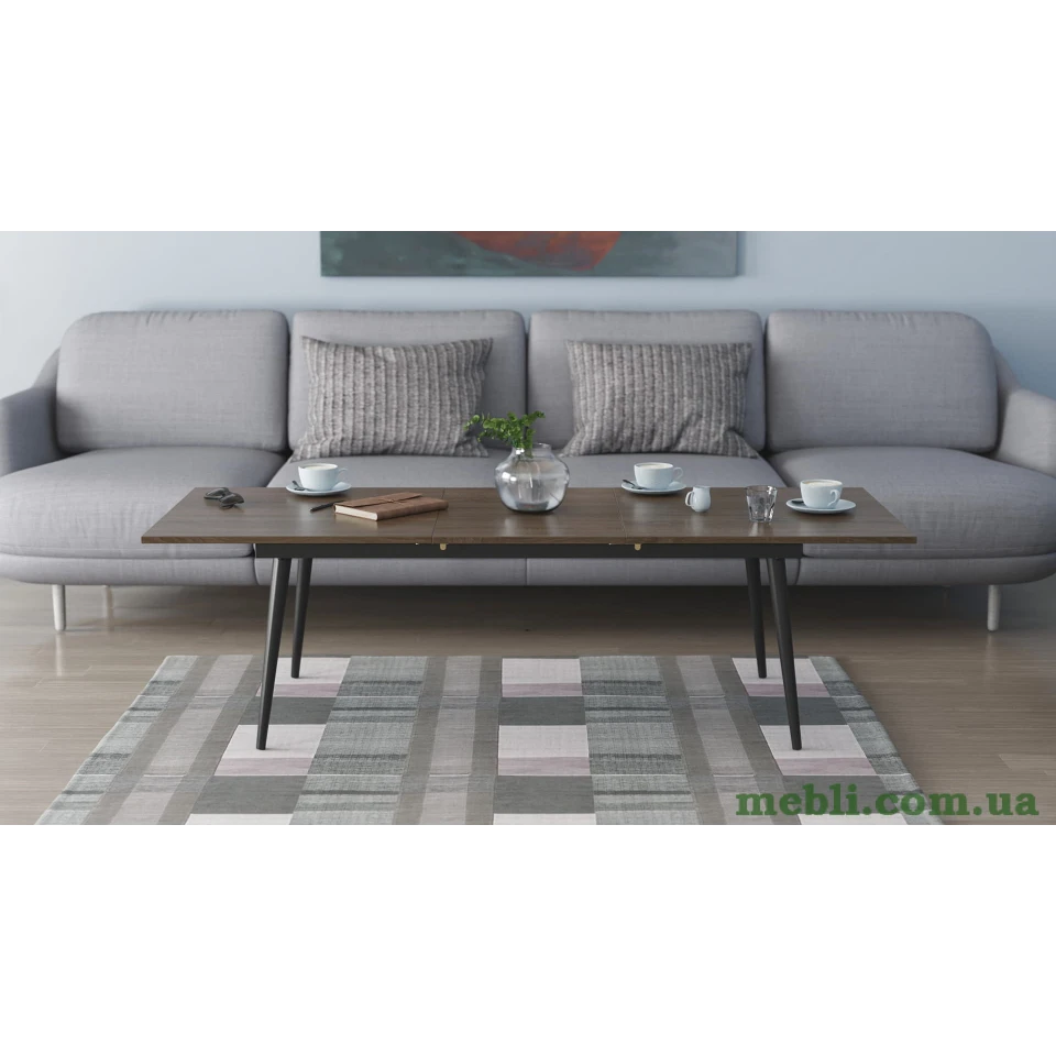Стіл журнальний трансформер Dandi Small Ferrum-decor 45x120(160)x60 Чорний метал ДСП Дуб Сонома Трюфель