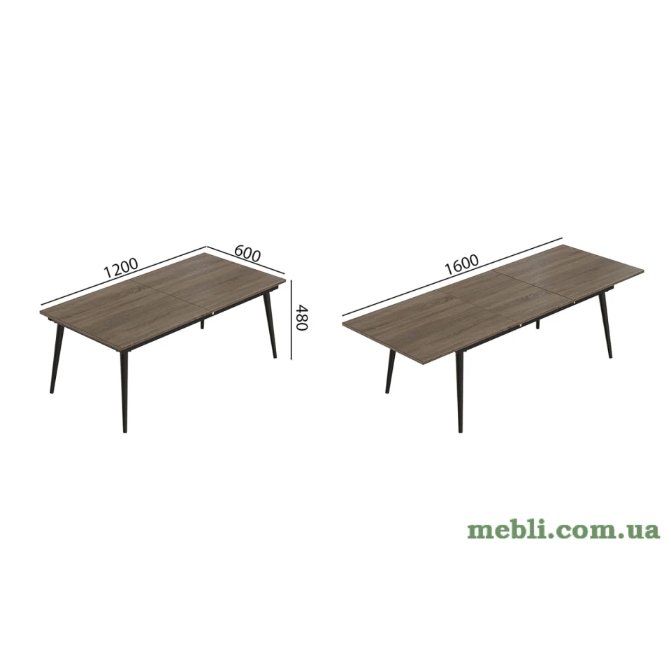 Стіл журнальний трансформер Dandi Small Ferrum-decor 45x120(160)x60 Чорний метал ДСП Дуб Сонома Трюфель