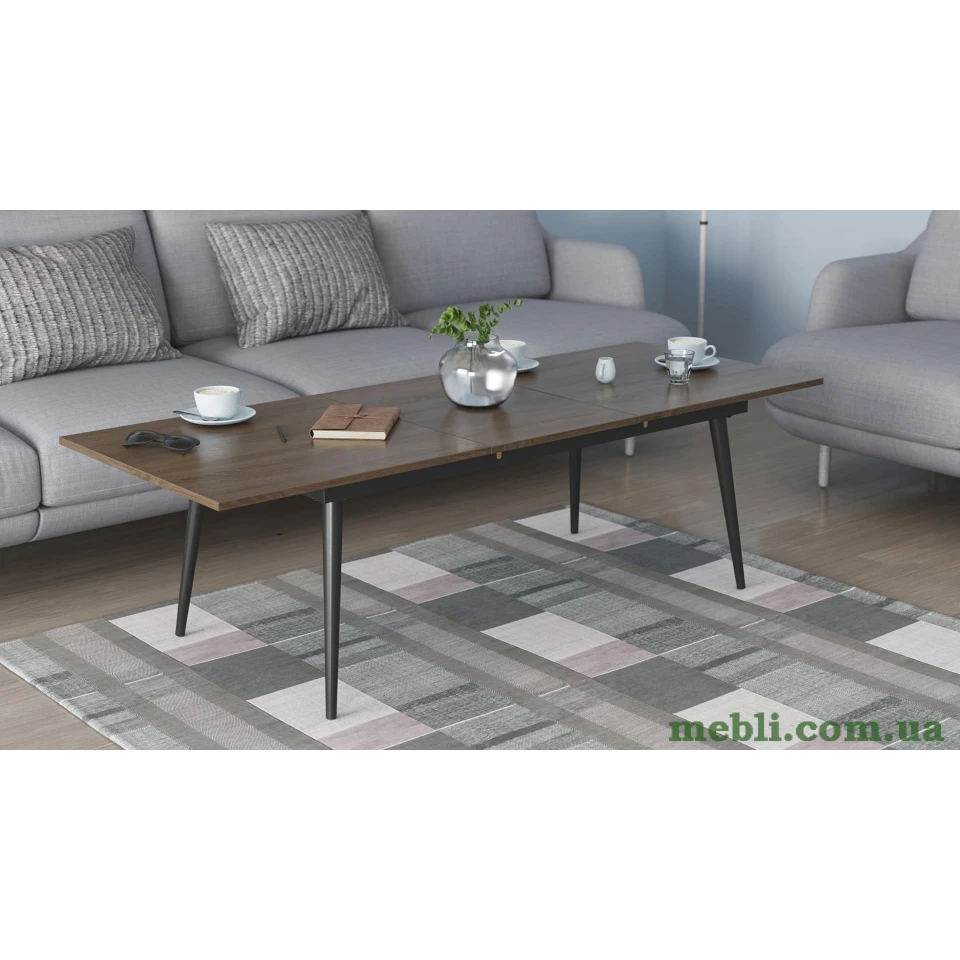 Стіл журнальний трансформер Dandi Small Ferrum-decor 45x120(160)x60 Чорний метал ДСП Дуб Сонома Трюфель