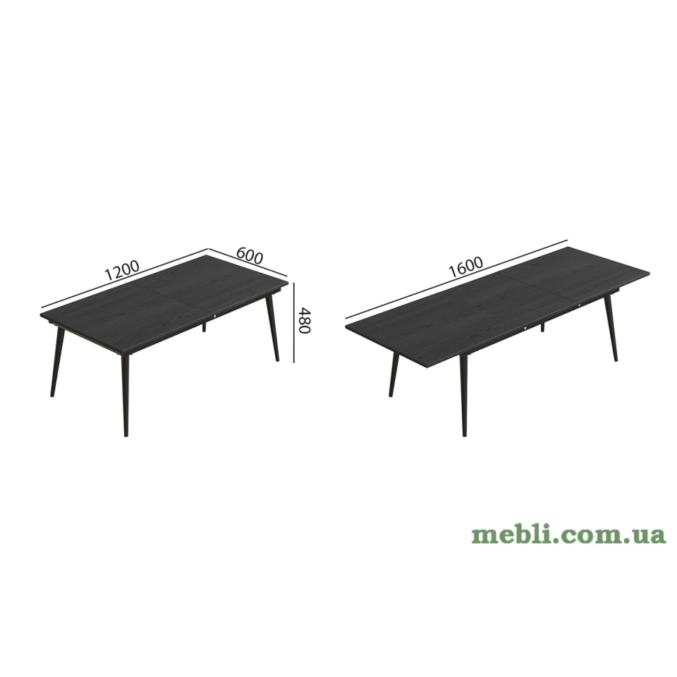 Стіл журнальний трансформер Dandi Small Ferrum-decor 45x120(160)x60 Чорний метал ДСП Сосна Кембра