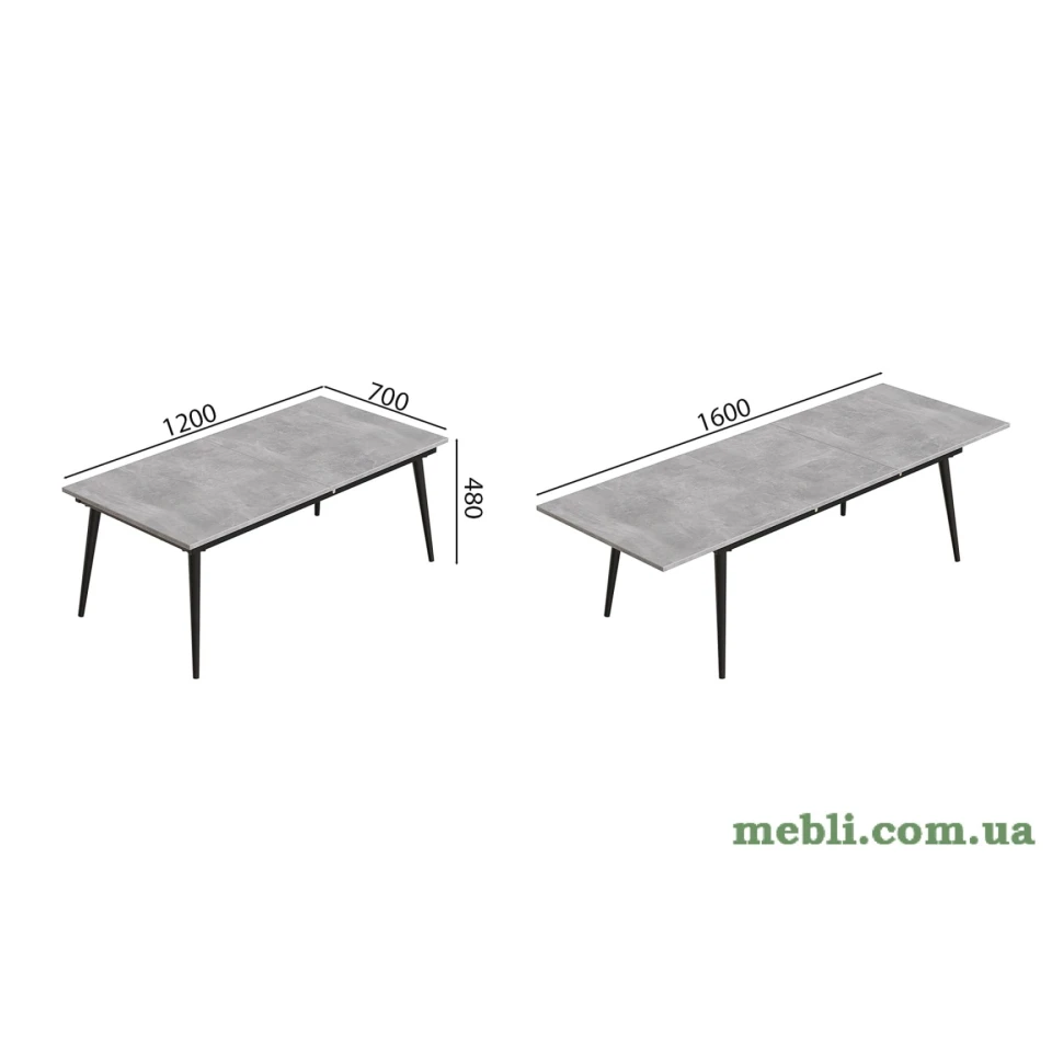 Стіл журнальний трансформер Dandi Small Ferrum-decor 45x120(160)x70 Чорний метал ДСП Бетон