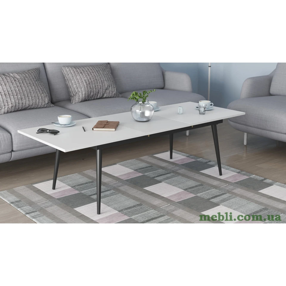 Стіл журнальний трансформер Dandi Small Ferrum-decor 45x120(160)x70 Чорний метал ДСП Білий