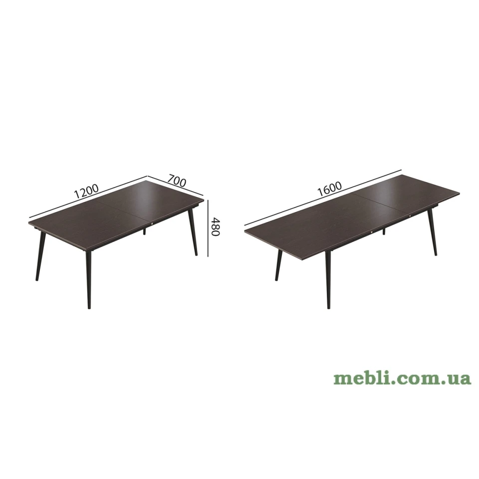 Стіл журнальний трансформер Dandi Small Ferrum-decor 45x120(160)x70 Чорний метал ДСП Венге Магія