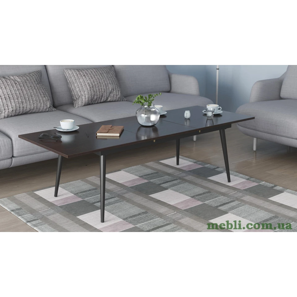 Стіл журнальний трансформер Dandi Small Ferrum-decor 45x120(160)x70 Чорний метал ДСП Венге Магія