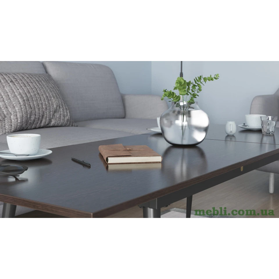 Стіл журнальний трансформер Dandi Small Ferrum-decor 45x120(160)x70 Чорний метал ДСП Венге Магія