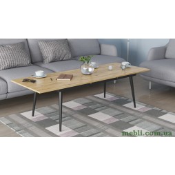 Стіл журнальний трансформер Dandi Small Ferrum-decor 45x120(160)x70 Чорний метал ДСП Дуб Артизан