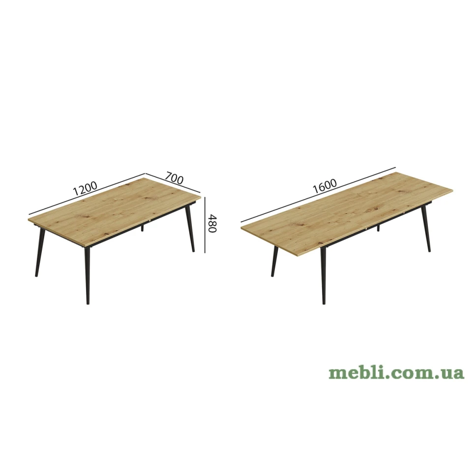 Стіл журнальний трансформер Dandi Small Ferrum-decor 45x120(160)x70 Чорний метал ДСП Дуб Артизан