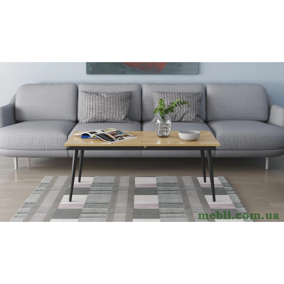 Стіл журнальний трансформер Dandi Small Ferrum-decor 45x120(160)x70 Чорний метал ДСП Дуб Артизан