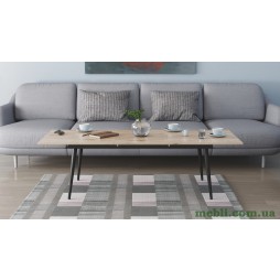 Стіл журнальний трансформер Dandi Small Ferrum-decor 45x120(160)x70 Чорний метал ДСП Дуб Сан-Марино