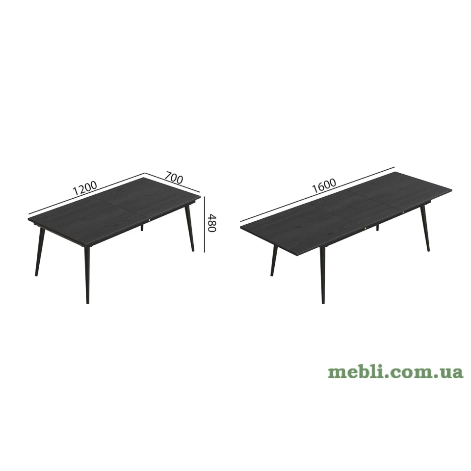 Стіл журнальний трансформер Dandi Small Ferrum-decor 45x120(160)x70 Чорний метал ДСП Сосна Кембра