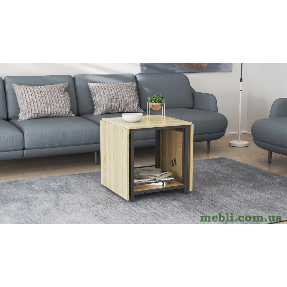 Стіл журнальний трансформер Куб Комбо Ferrum-decor 540x532x500 Чорний метал ДСП - Дуб Сонома