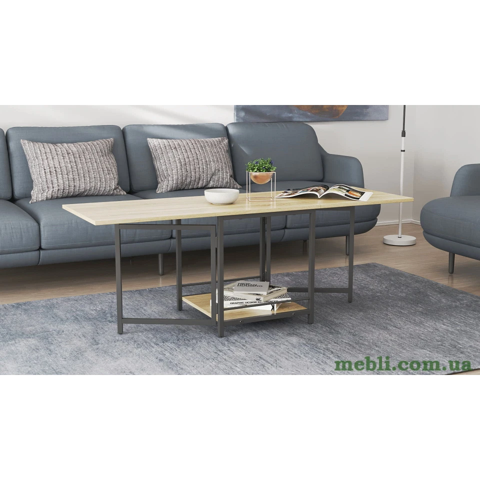 Стіл журнальний трансформер Куб Комбо Ferrum-decor 540x532x500 Чорний метал ДСП - Дуб Сонома