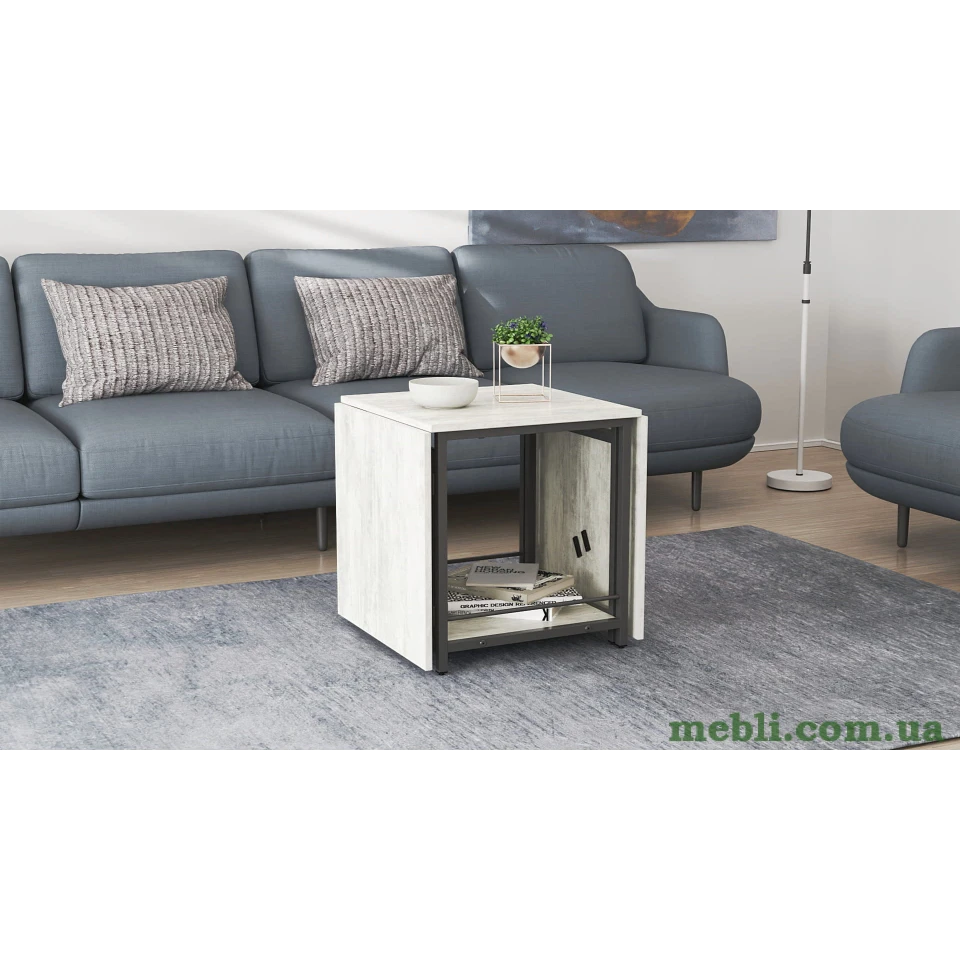 Стіл журнальний трансформер Куб Комбо Ferrum-decor 540x532x500 Чорний метал ДСП Бетон