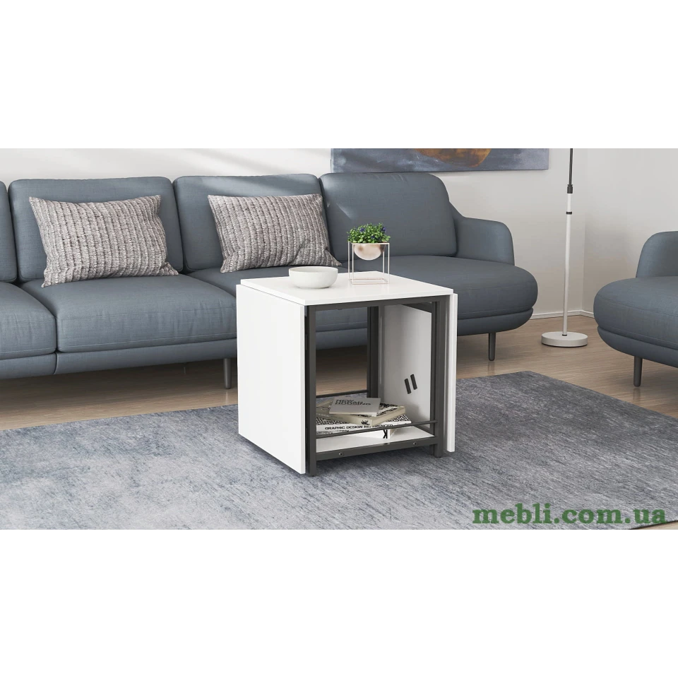 Стіл журнальний трансформер Куб Комбо Ferrum-decor 540x532x500 Чорний метал ДСП Білий