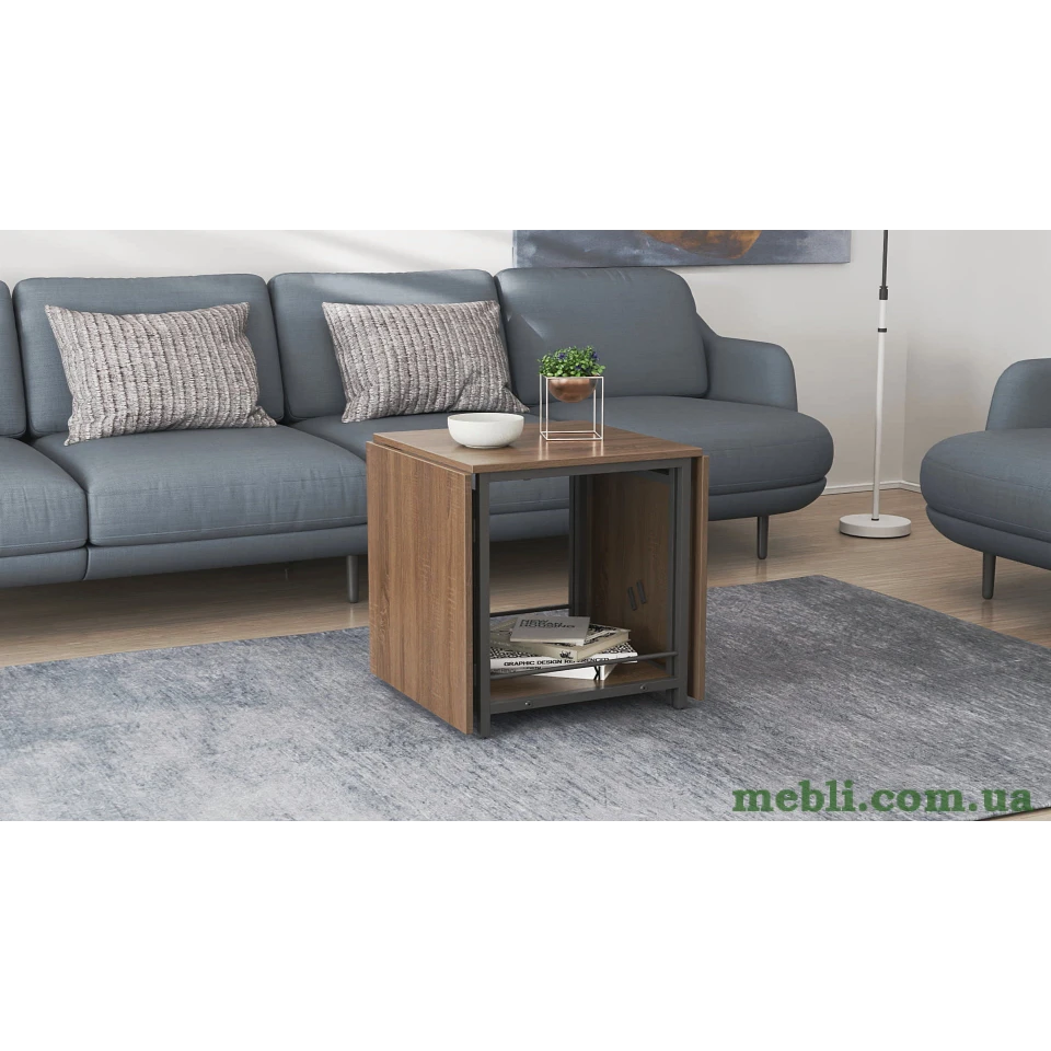 Стіл журнальний трансформер Куб Комбо Ferrum-decor 540x532x500 Чорний метал ДСП Дуб Сонома Трюфель