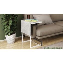 Стіл журнальний приставний Террі Комбо Ferrum-decor 345x662x440 Білий метал ДСП Бетон