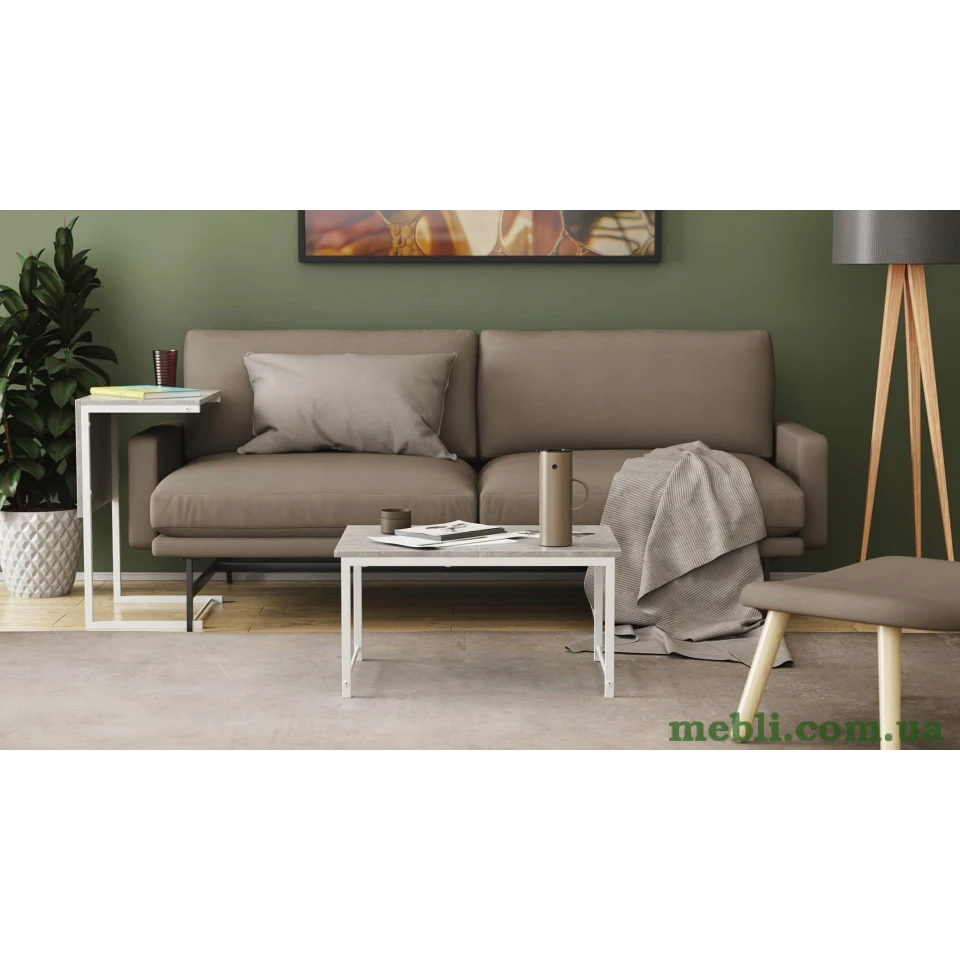Стіл журнальний приставний Террі Комбо Ferrum-decor 345x662x440 Білий метал ДСП Бетон
