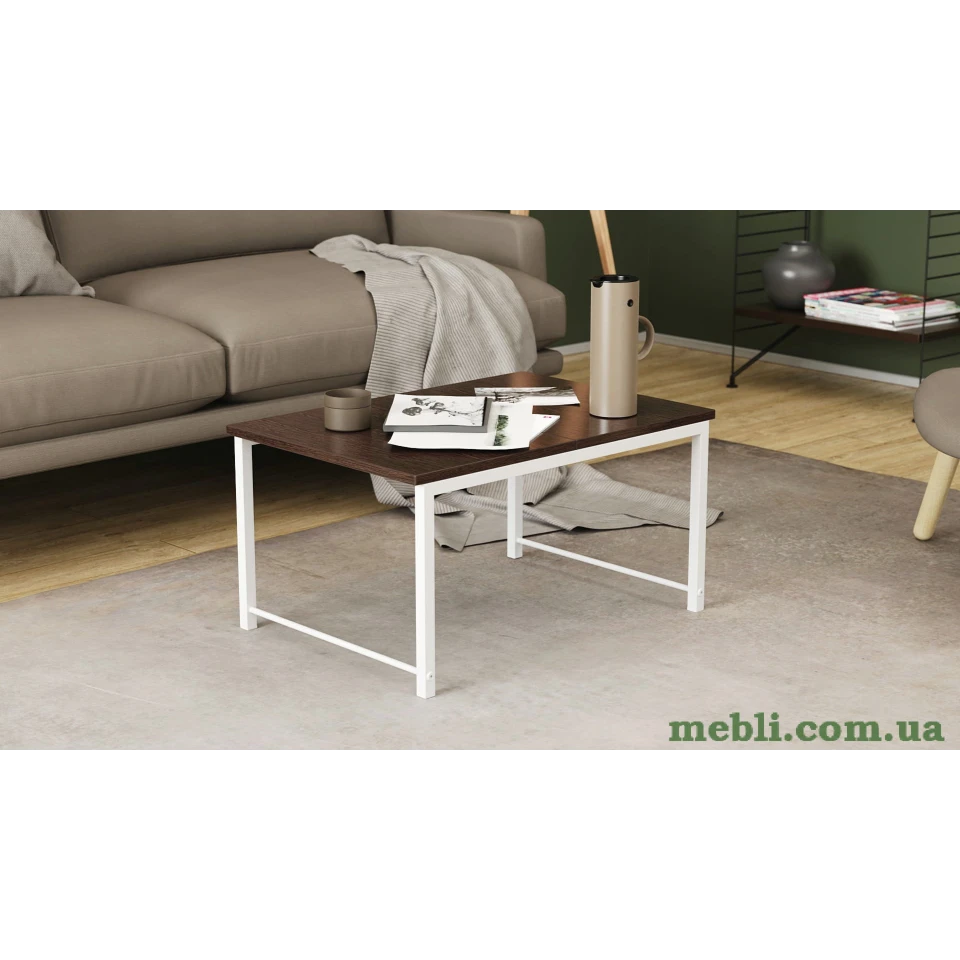 Стіл журнальний приставний Террі Комбо Ferrum-decor 345x662x440 Білий метал ДСП Венге Магія