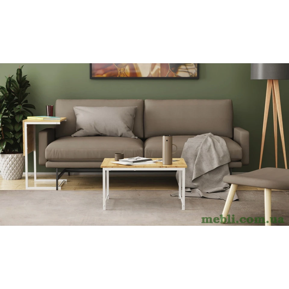 Стіл журнальний приставний Террі Комбо Ferrum-decor 345x662x440 Білий метал ДСП Дуб Артизан