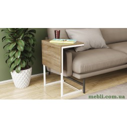 Стіл журнальний приставний Террі Комбо Ferrum-decor 345x662x440 Білий метал ДСП Дуб Сонома Трюфель