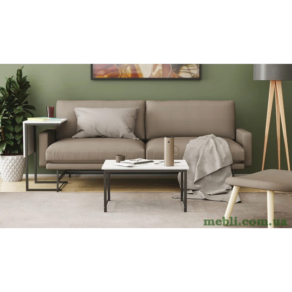 Стіл журнальний приставний Террі Комбо Ferrum-decor 345x662x440 Чорний метал ДСП Білий