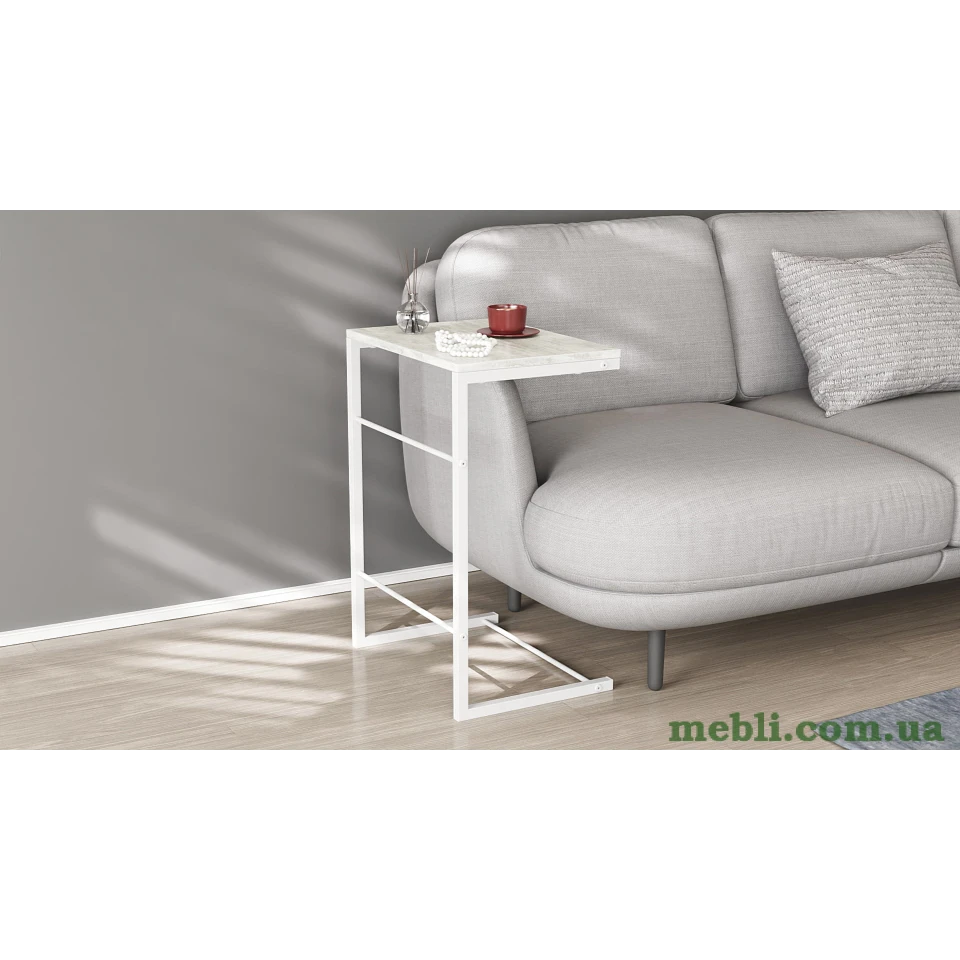 Столик Террі Ferrum-decor 650x440x330 Білий метал ДСП Бетон