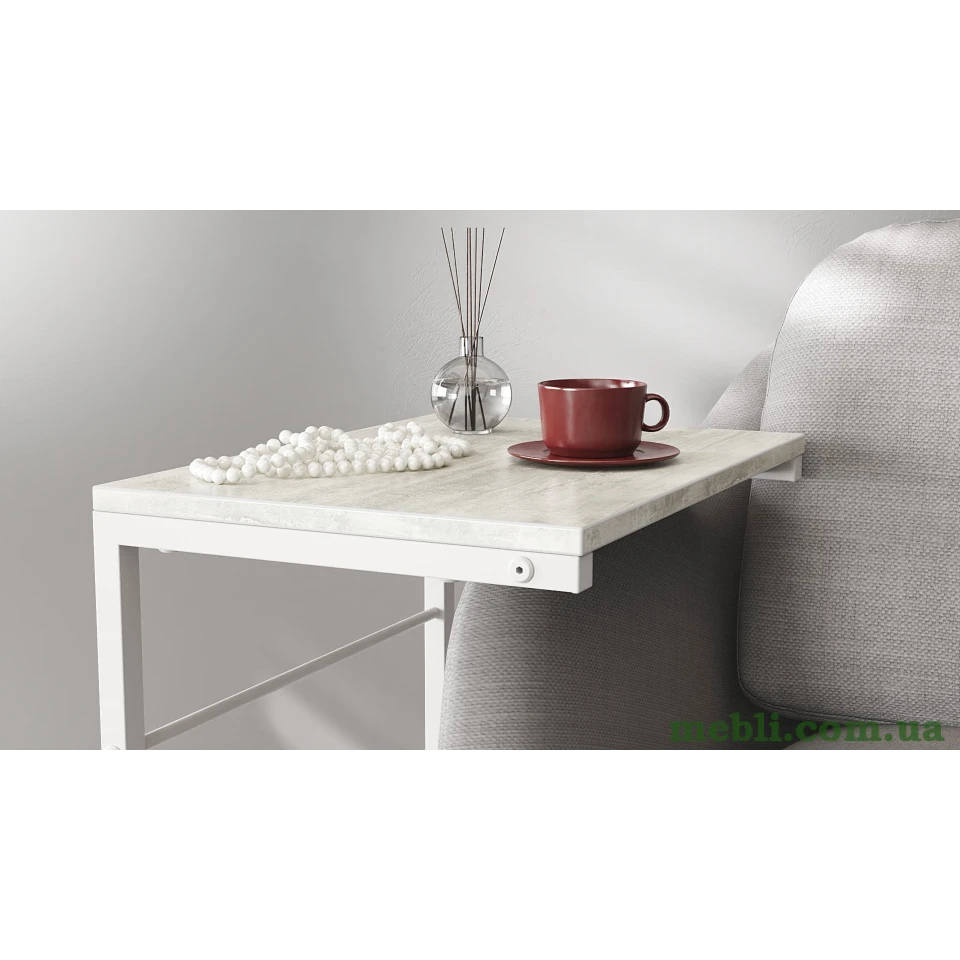 Столик Террі Ferrum-decor 650x440x330 Білий метал ДСП Бетон