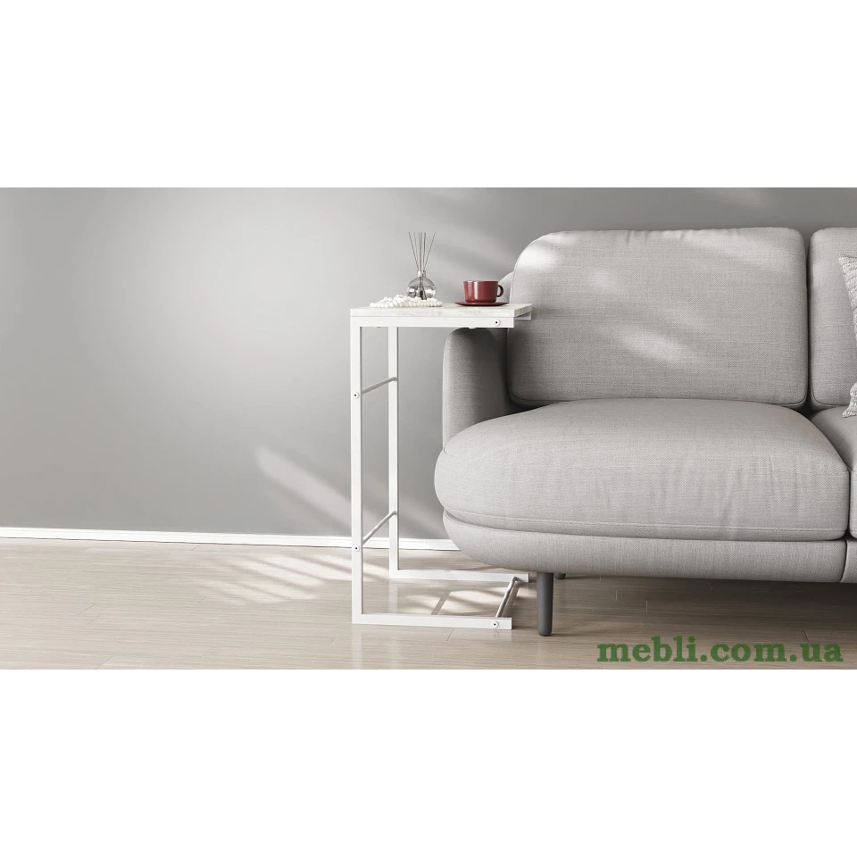 Столик Террі Ferrum-decor 650x440x330 Білий метал ДСП Бетон