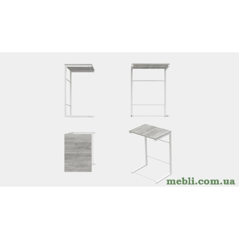 Столик Террі Ferrum-decor 650x440x330 Білий метал ДСП Бетон