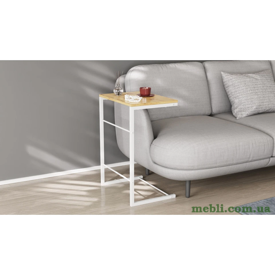 Столик Террі Ferrum-decor 650x440x330 Білий метал ДСП Дуб Артизан