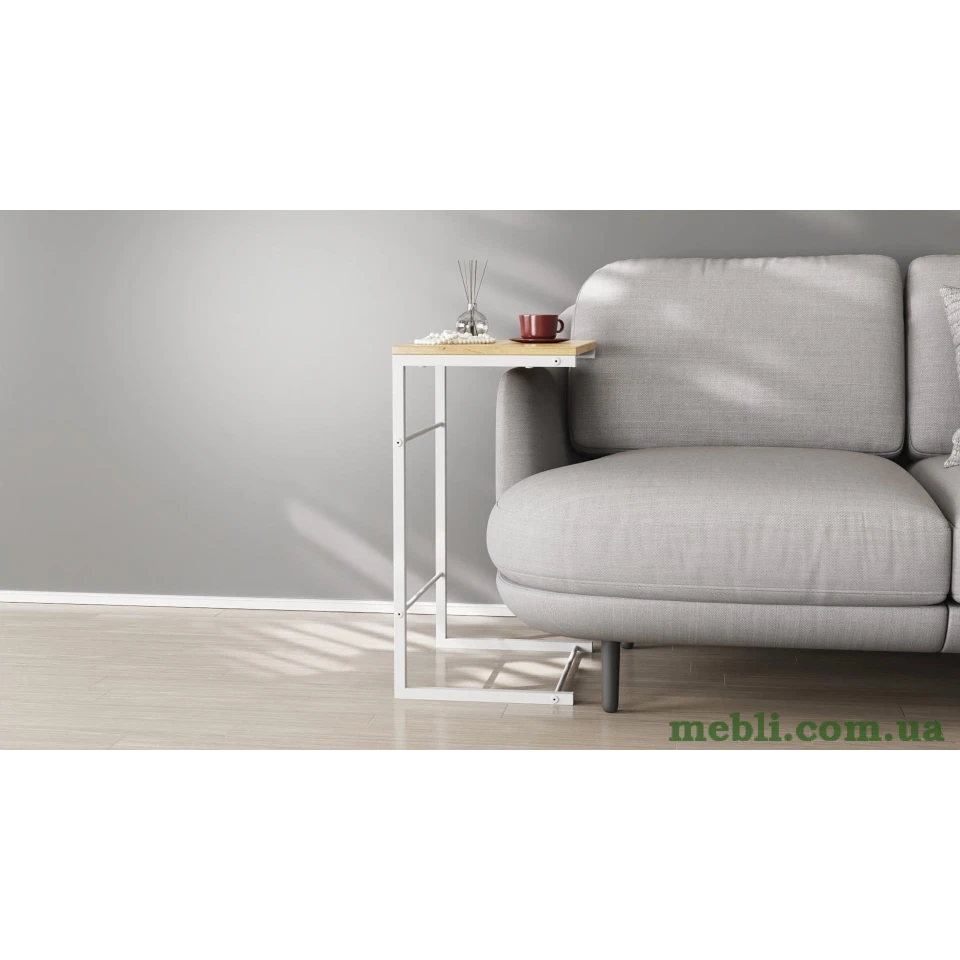 Столик Террі Ferrum-decor 650x440x330 Білий метал ДСП Дуб Артизан