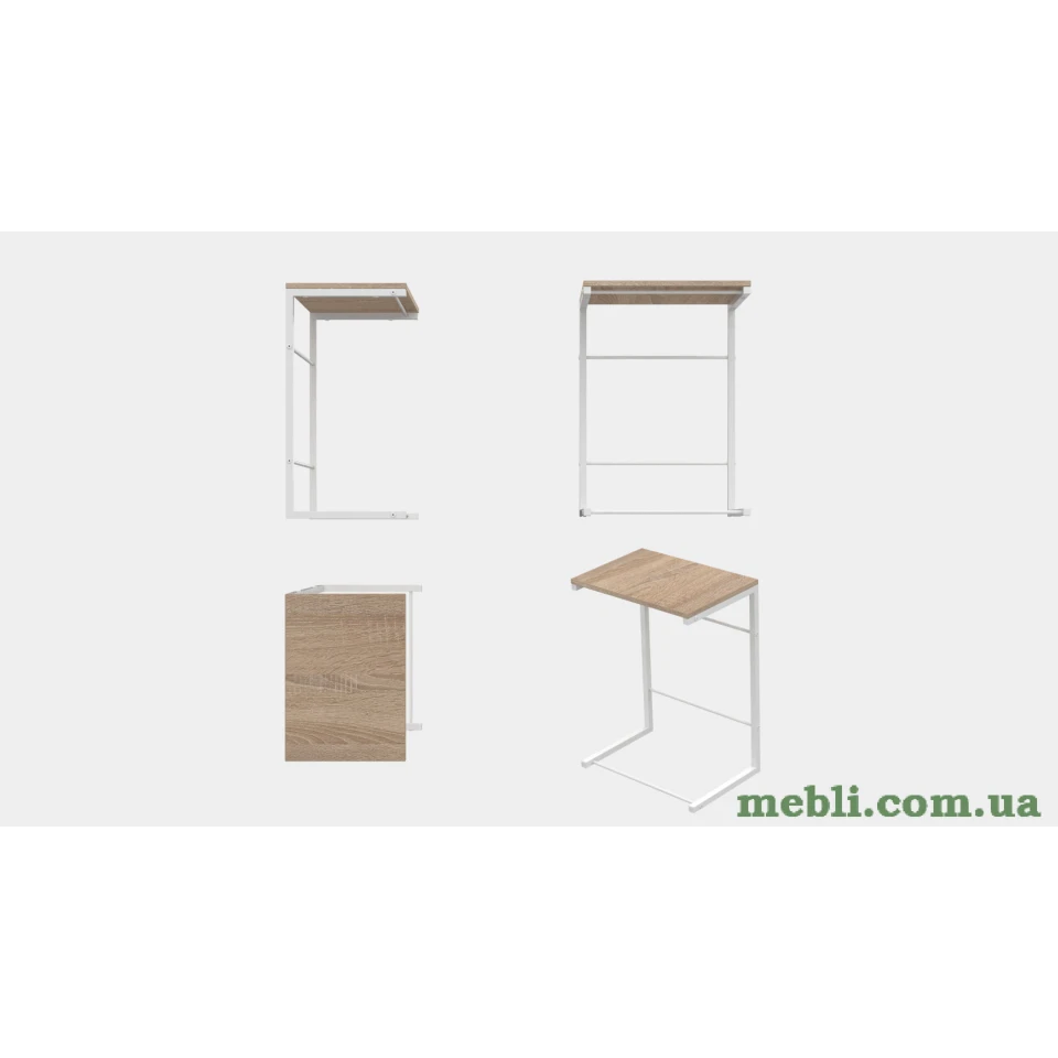Столик Террі Ferrum-decor 650x440x330 Білий метал ДСП Дуб Сонома