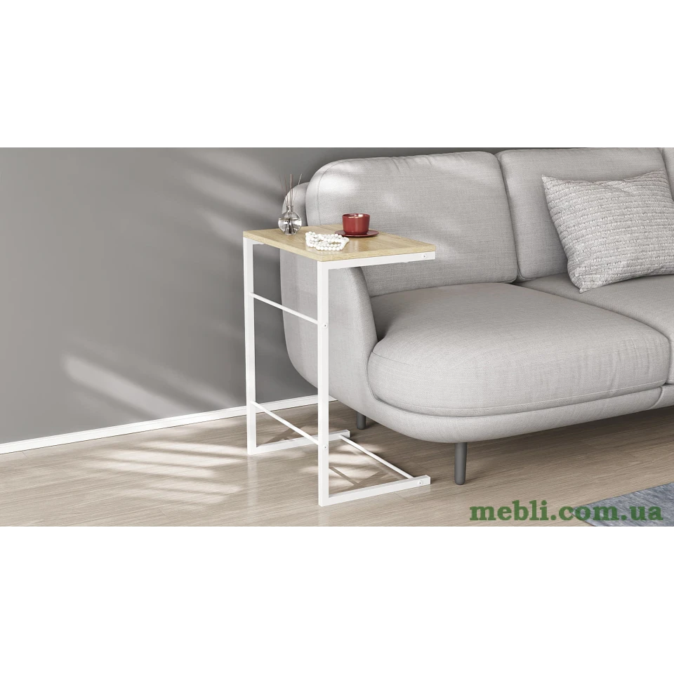 Столик Террі Ferrum-decor 650x440x330 Білий метал ДСП Дуб Сонома