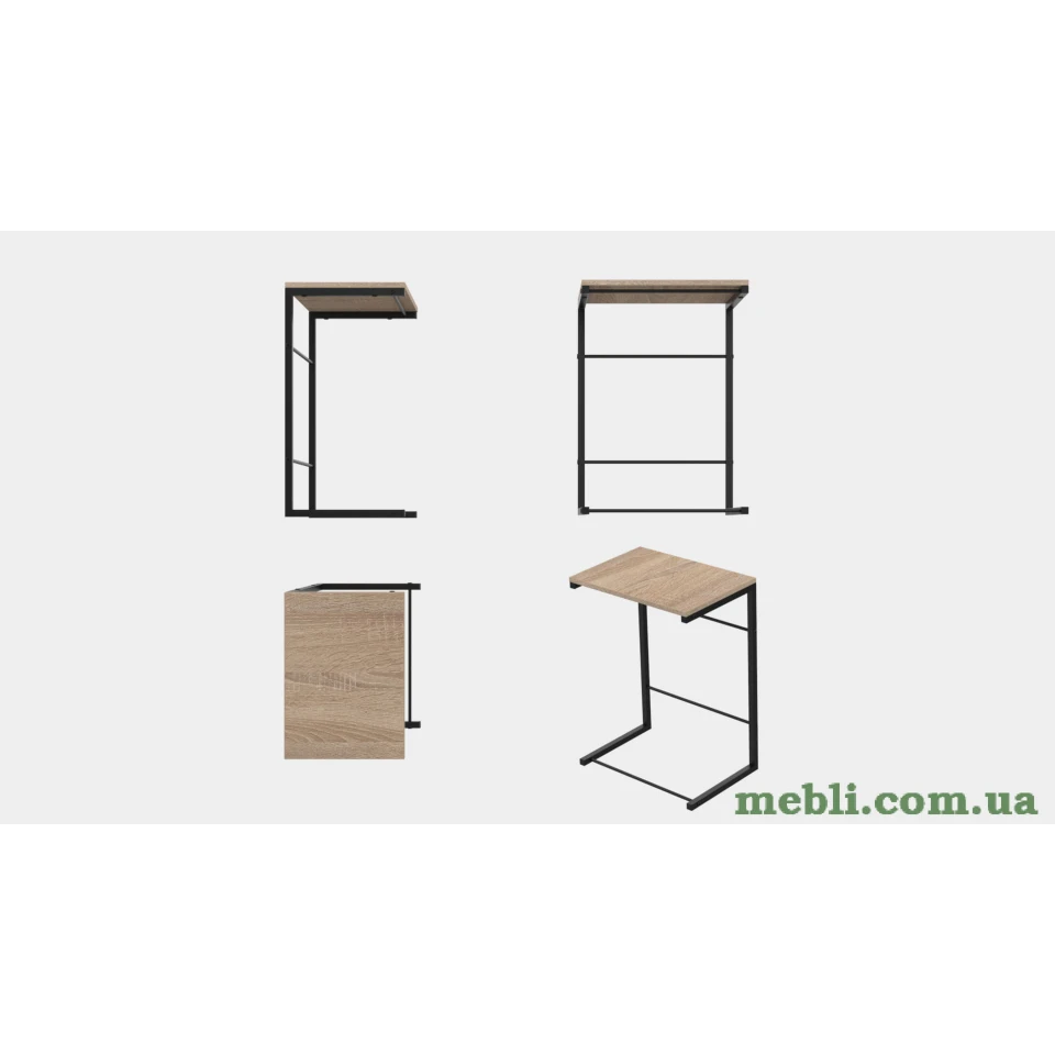 Столик Террі Ferrum-decor 650x440x330 Чорний метал ДСП Дуб Сонома