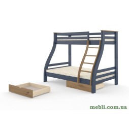 Двоярусне дитяче ліжко Mebigrand Аляска Синій (S 7010 R 90B)/Горіх світлий 120-80х200 з ящиками