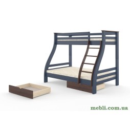 Двоярусне дитяче ліжко Mebigrand Аляска Синій (S 7010 R 90B)/Горіх темний 120-80х200 з ящиками