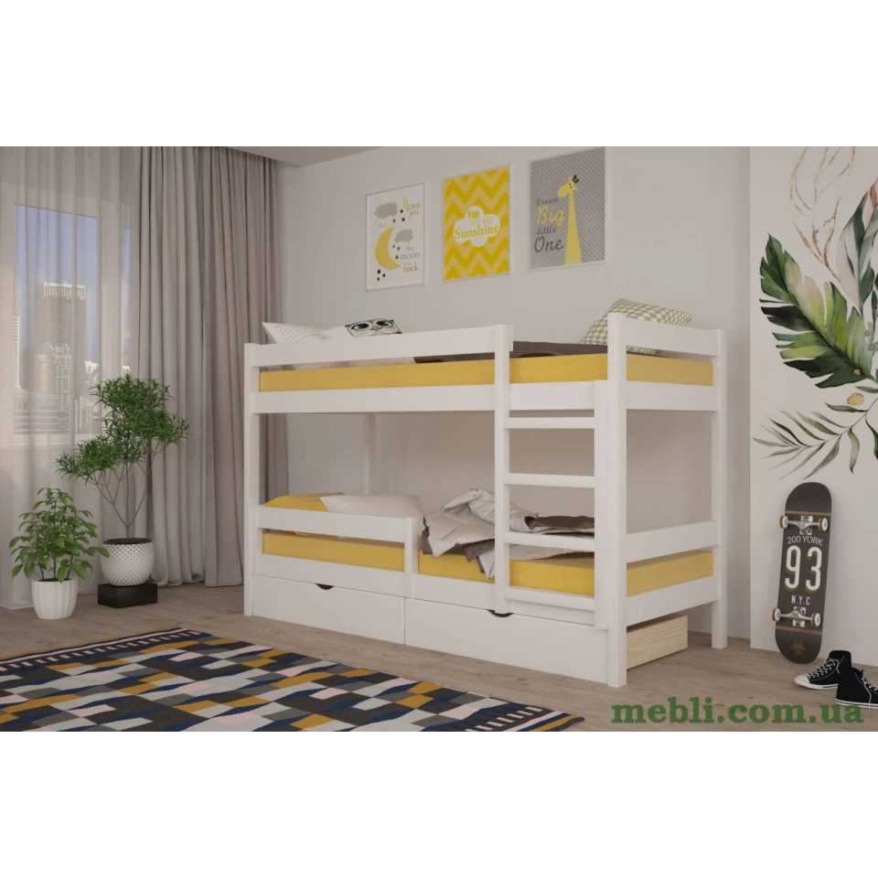 Двоярусне дитяче ліжко Mebigrand Атланта Міні Білий (RAL9003) 90х190 з ящиками