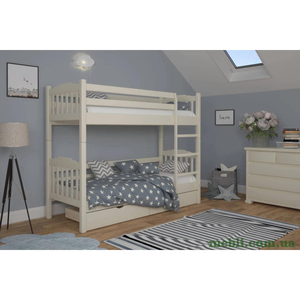Двоярусне дитяче ліжко Mebigrand Бай-Бай Айворі (S0505Y30R) 70х190 з ящиками