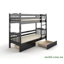 Двоярусне дитяче ліжко Mebigrand Бай-Бай Чорний (RAL9011) 70х200 з ящиками