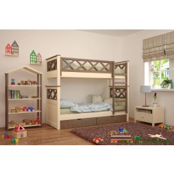 Двоярусне дитяче ліжко Mebigrand Мальта Айворі/Горіх лісовий 80х200 з ящиками
